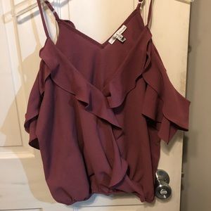 Off the shoulder, rose colored blouse